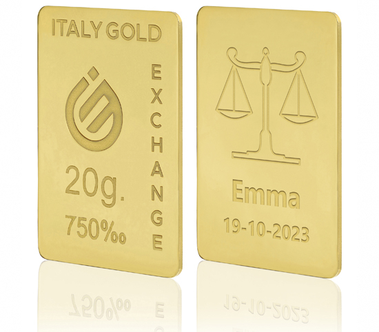 Lingot Or signe du zodiaque Balance 18 ct de 20 g.  IGE GOLD